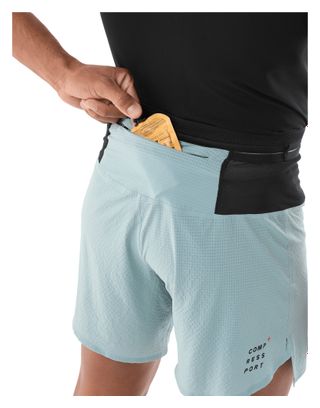 Pantalones cortos Compressport Trail Racing Overshort azul para hombre