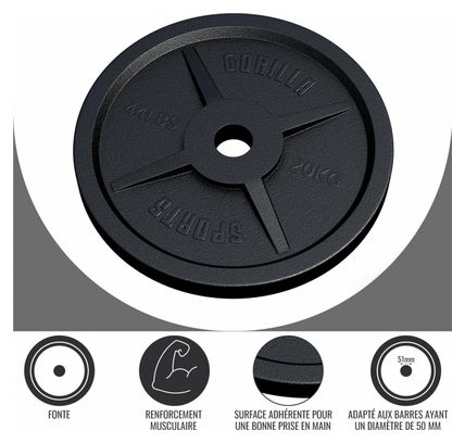 Disques Olympiques en fonte - 50/51 mm - Poids : 20 KG