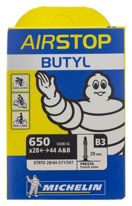 Tubo B3 AirStop Butil Road Bike Michelin Bx 650x28 / 44 Presta 29mm