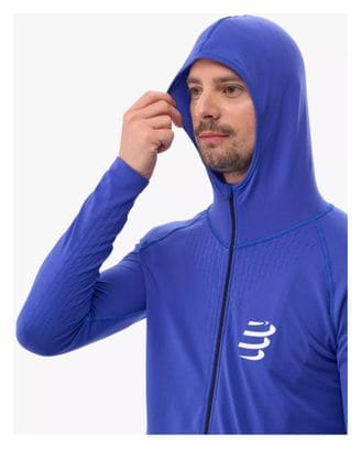 Veste à capuche Compressport 3D Thermo Seamless Bleu