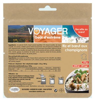 Voyager Freeze Dried Beef with Mushrooms and Rice 125g