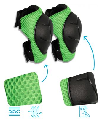 Equipement de Protection Vert Crazy Safety pour les coudes  genoux et poignets | Cyclisme | Skate | Inline | Certifié