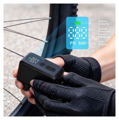 Pompe Velkyne Electrique Mini 120 PSI Arrêt Automatique Manomètre LED Compatible Presta Schrader