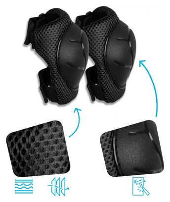 Equipement de Protection Noir Crazy Safety pour les coudes  genoux et poignets | Cyclisme | Skate | Inline | Certifié