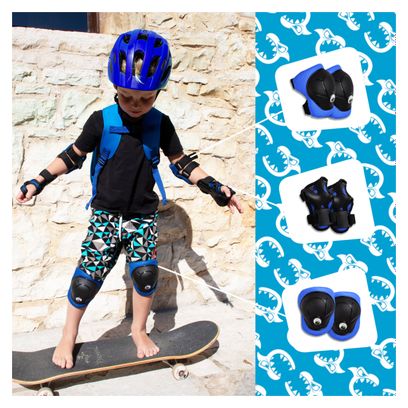 Equipement de Protection Bleu Crazy Safety pour les coudes  genoux et poignets | Cyclisme | Skate | Inline | Certifié