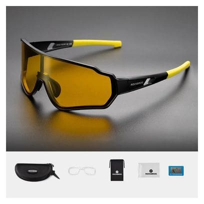 Lunettes de cyclisme photochromiques polarisées  anti-vent - noir et jaune