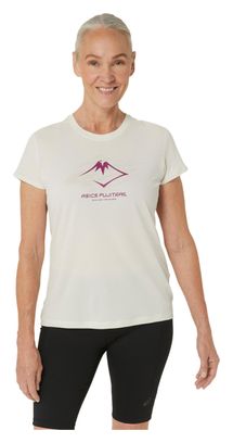 Maglia a maniche corte Asics Fujitrail Logo Donna Beige Rosa