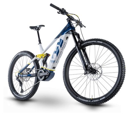 VTT Electrique Tout-Suspendu Husqvarna Mountain Cross 5 Shimano Deore 11V 630 Wh 27.5''/ 29'' Blanc / Bleu 2021