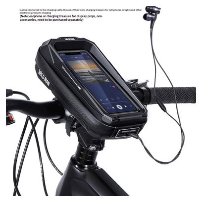 Sacoche de guidon WILD MAN de vélo étanche avec porte-téléphone noire
