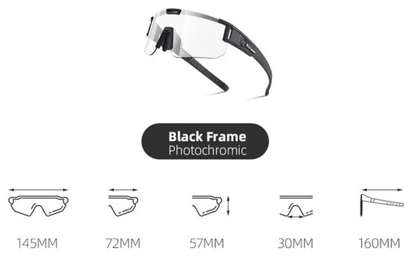 Lunettes de soleil de sport photochromiques anti-vent - noir