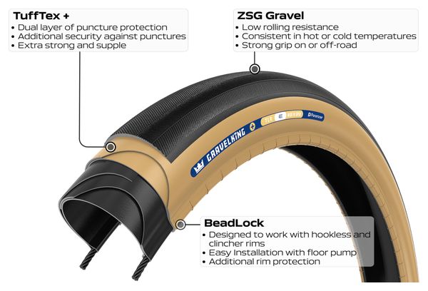 Neumático Panaracer GravelKing+ Gravel 700 mm Tubeless Ready Plegable ZSG Gravel Compound BeadLock TuffTex+ Negro