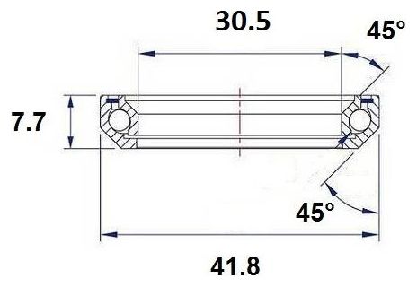 Black Bearing B8 Cuscinetto dello sterzo 30,5 x 41,8 x 7,7 mm 45/45 °