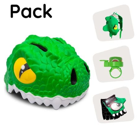 Crazy Safety pack-Casque Crocodile Vert pour enfants  sac à dos  sonnette  gants