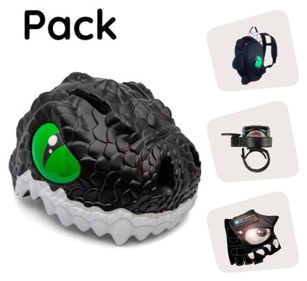 Crazy Safety pack - Casque Dragon Noir pour enfants  sac à dos  sonnette  gants