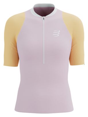 T-Shirt Running Compressport Trail Racing Postural Rose/Orange Femme