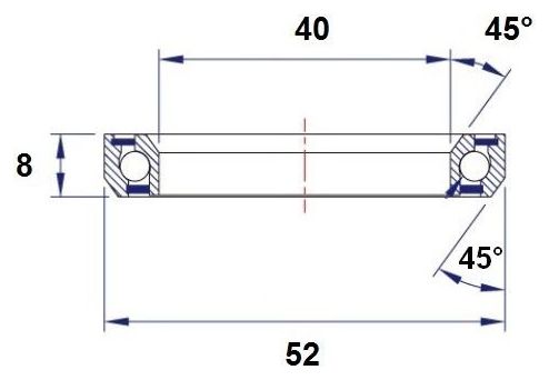 Black Bearing D3 Steering Bearing 40 x 52 x 8 mm 45/45 °