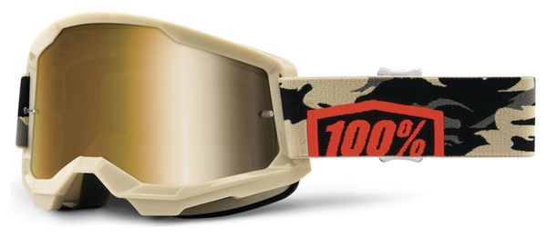100% Strata 2 Beige Goggle - Gold Mirror Lens