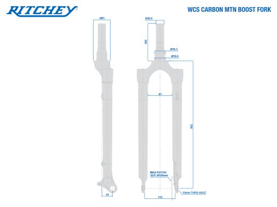 Fourche Rigide Vtt Ritchey 29'' WCS Matte Carbon Boost | 1-1/8'|1-1.5' | Noir