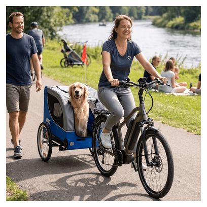 Remorque pour chien Premium pliable – Bleue – Imperméable – Jusqu'à 30 kg