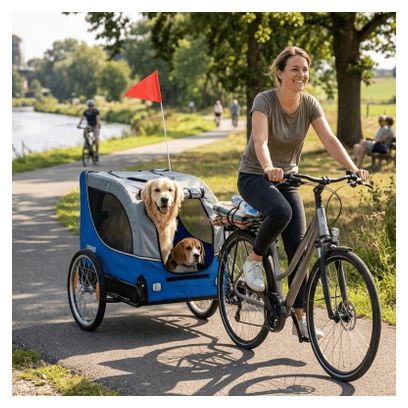 Remorque pour chien Premium pliable – Bleue – Imperméable – Jusqu'à 30 kg