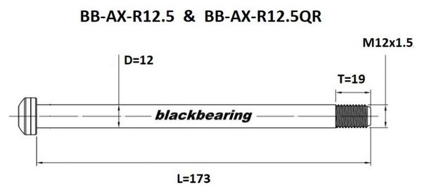 Rear Axle Black Bearing QR 12 mm - 173 - M12x1.5 - 19 mm