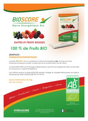 5 Barres énergétiques Bio Hydrascore Bioscore Fruits Rouges 5 x 25g