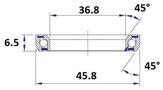 Black Bearing C14 Cuscinetto dello sterzo 36,8 x 45,8 x 6,5 mm 45/45 °