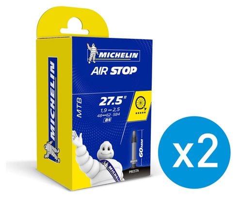 Michelin Pack de 2 Chambres à air Butyl B4 27.5x1.90/2.50 Presta 60 mm