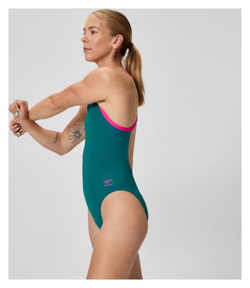 Costume intero da donna Speedo Club Training Turnback blu/rosa