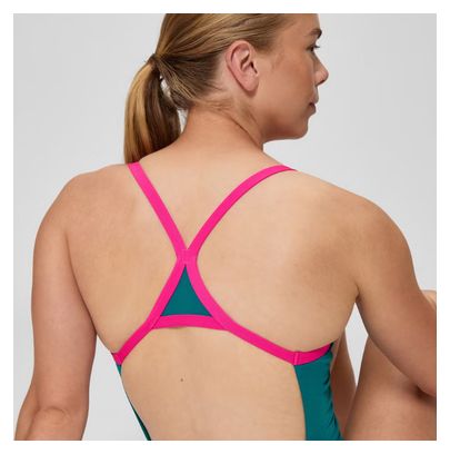 Costume intero da donna Speedo Club Training Turnback blu/rosa