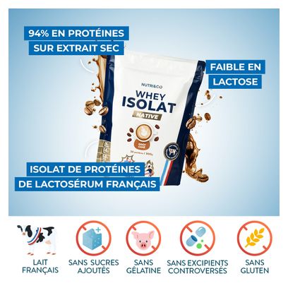 Whey Isolate Native - Prise de Masse et Musculation - Goût Café - 900gr