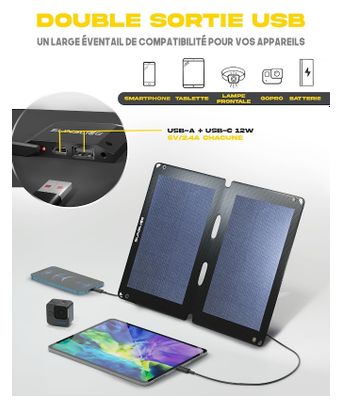 Panneau Solaire Portable Sunslice Fusion FLEX 12 12W Pliable et Flexible Noir