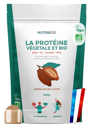 PROTÉINE VEGAN BIO - MASSE MUSCULAIRE - ALTERNATIVE À LA WHEY - GOÛT CACAO -500G