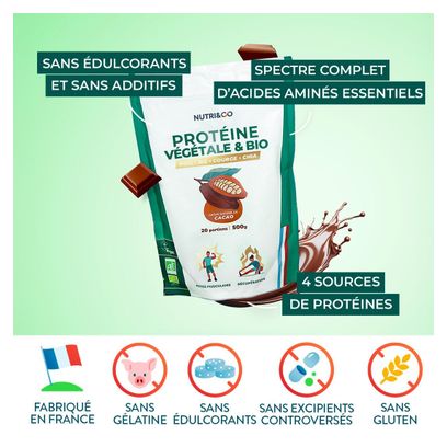 Protéine Vegan BIO - Masse Musculaire - Goût Cacao - 500G