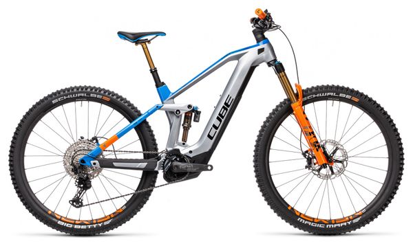 Cube Stereo Hybrid 140 HPC Actionteam 625 Nyon Electric Full Suspension MTB  Shimano XT 12S 625 Wh 29'' Actionteam Grey Blue Orange 2021