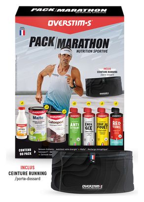 Pack OVERSTIMS MARATHON + Cinturón de dorsal con 8 lazos de gel