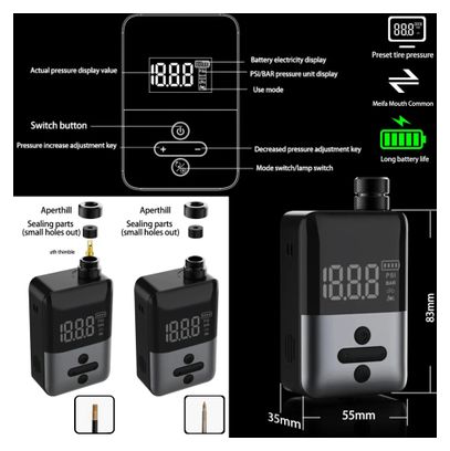 Mini-Elektropumpe/Kompressor intelligent Presta/Schrader USB-C 150 PSI – Digitalanzeige – 165g