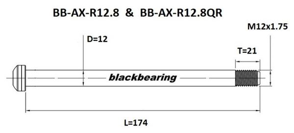 Black Bearing QR Achteras 12 mm - 174 - M12x1.75 - 21 mm