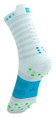 Chaussettes Compressport Pro Racing V4.0 Ultralight Run High Blanc/Bleu/Vert