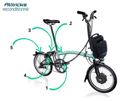 Brompton C-Line Explore Bicicleta Electrica Plegable Manillar Alto 300 Wh Turco verde - Producto Renovado
