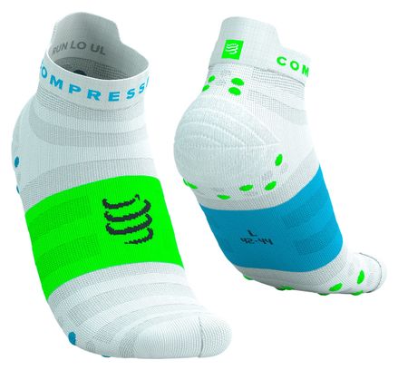Compressport Pro Racing V4.0 Ultralight Run Low sokken Wit/Blauw/Groen