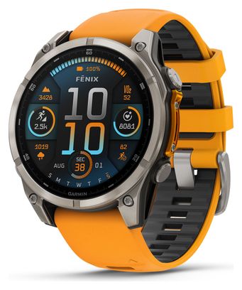 Garmin Fēnix 8 AMOLED - 47 mm Saffier Titanium GPS horloge met siliconen band Spark Orange/Graphite