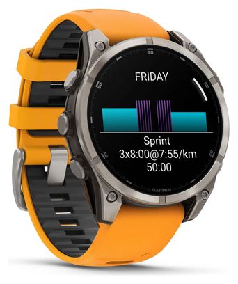 Garmin Fēnix 8 AMOLED - 47 mm Saffier Titanium GPS horloge met siliconen band Spark Orange/Graphite