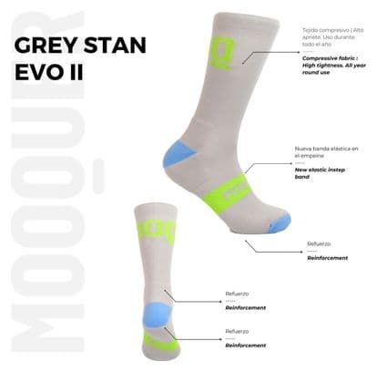 Chaussettes de cyclisme unisexes avec renforts hauts Mooquer Grey Stan Evo II