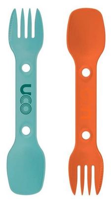 SPORK Lot de 2 couverts 3 en 1 cuillère-fourchette-couteau - orange et bleu