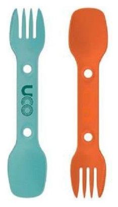 SPORK Lot de 2 couverts 3 en 1 cuillère-fourchette-couteau - orange et bleu