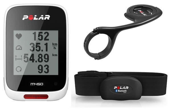 Kit Compteur GPS POLAR M450 HR Blanc + Support Déporté OFFERT