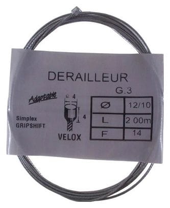 câble de dérailleur vélo vintage simplex gripshift acier 2 m 1.2 mm embout
