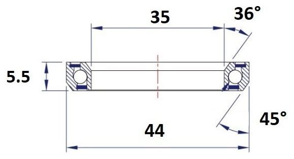 Schwarzes Lager C12 35 x 44 x 5,5 mm 36/45° Lenkungslager