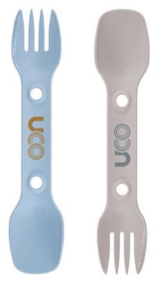 SPORK Lot de 2 couverts 3 en 1 cuillère-fourchette-couteau - bleu et beige